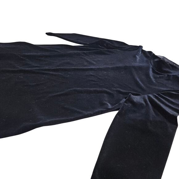 DJ Int'l VTG 90s Black Velvet Turtleneck Fit & Flare Dress Size Large Stretch - Picture 4 of 5